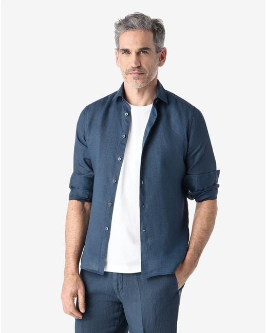Corneliani Blue Pure Linen Shirt for men