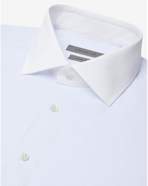 Corneliani White Cotton Poplin Shirt With Light Checks for men