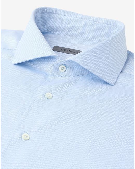 Corneliani Blue Light Cotton Shirt With Honeycomb Micro Pattern for men