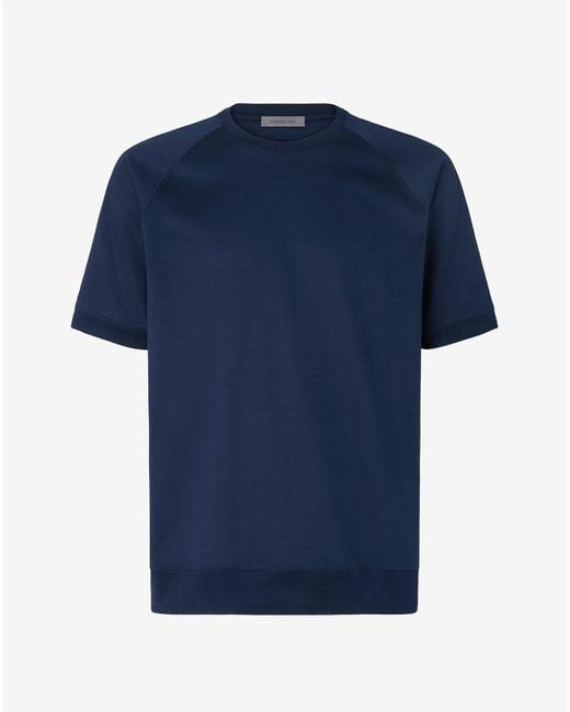 Corneliani Blue Crew Neck Ribbed Jersey T-Shirt for men
