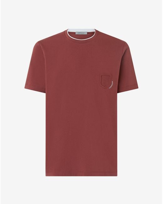Corneliani Red Crew Neck Stretch Jersey T-Shirt for men
