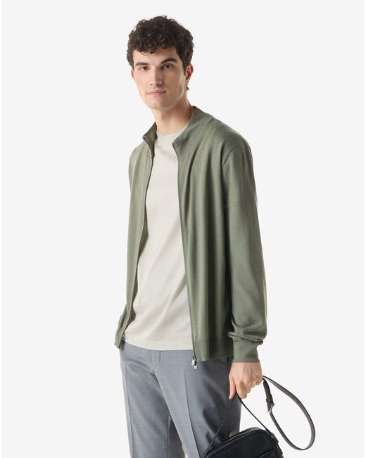 Corneliani Green Full-Zip Pure Merino Wool Sweatshirt for men