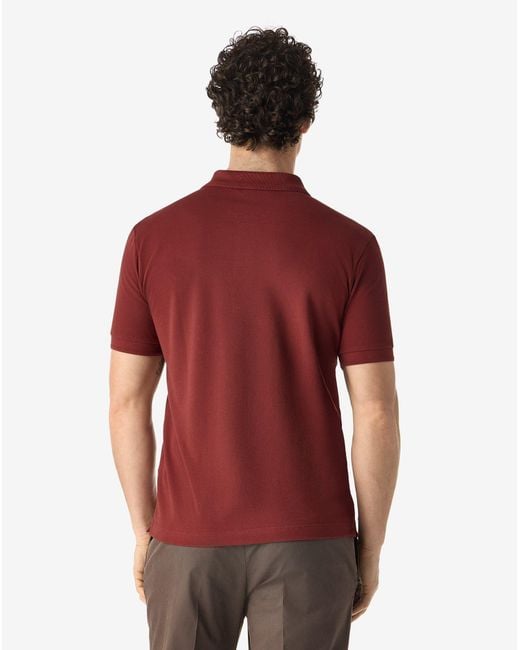 Corneliani Red Burgundy Button-Up Cotton Pique Polo Shirt for men