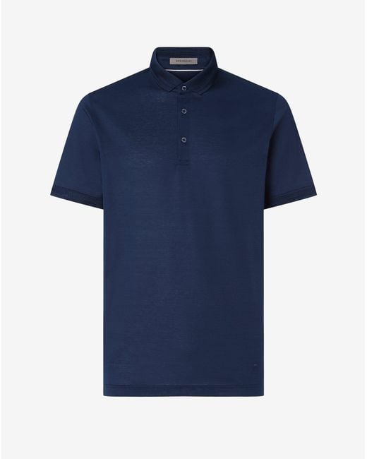 Corneliani Blue Button-Up Lisle Thread Polo Shirt for men