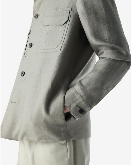 Corneliani Gray Linen Twill Khaki Overshirt for men