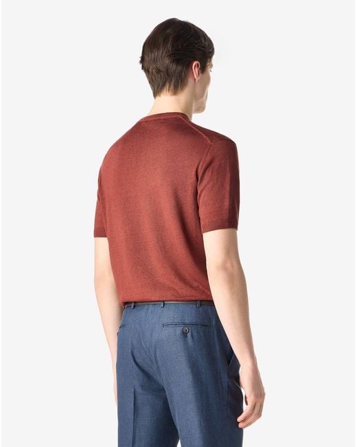 Corneliani Red Burgundy Pure Linen Crew Neck Knitwear for men