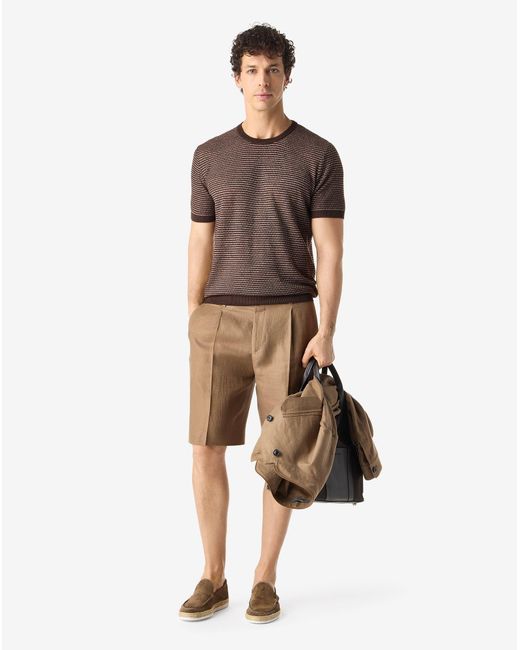 Corneliani Natural Dark Pure Linen Twill Bermuda Shorts for men
