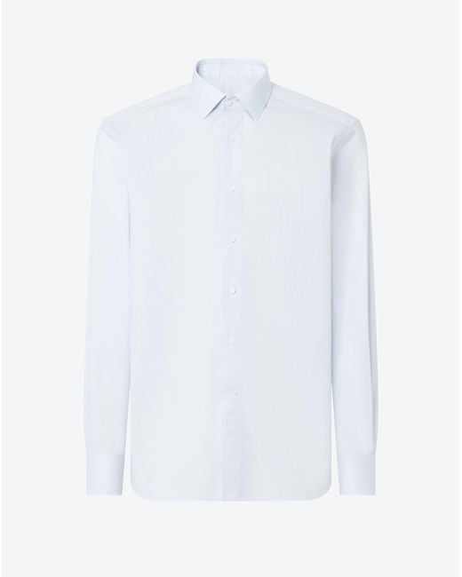 Camicia Con Micro Riga Bianca/Azzurra di Corneliani in White da Uomo