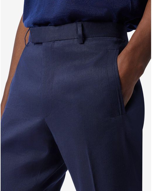 Corneliani Blue Linen, Wool And Mohair Chinos for men