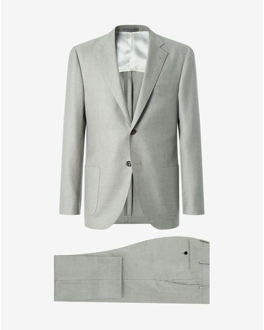 Corneliani Gray Sage Silk, Wool And Linen Twill Suit for men
