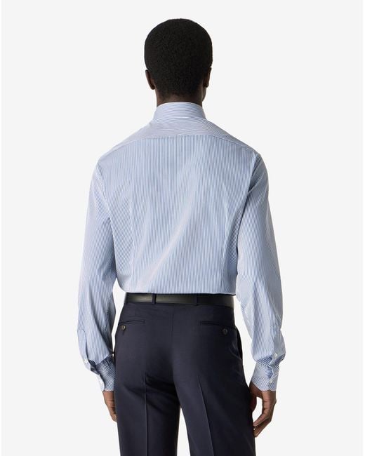 Corneliani Blue Bi-Elastic Fabric Shirt With Thin Stripes for men