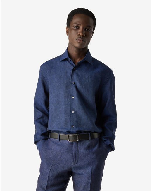 Corneliani Blue Chambray Linen Shirt for men