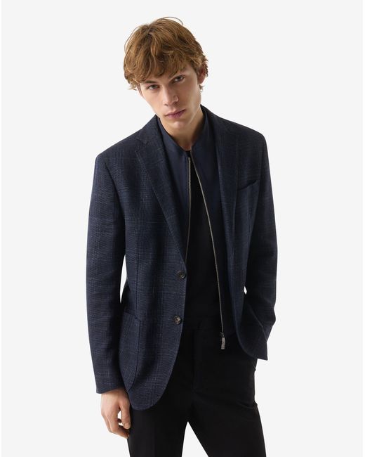 Corneliani Blue Wool And Linen Jacket With Inner Vest for men