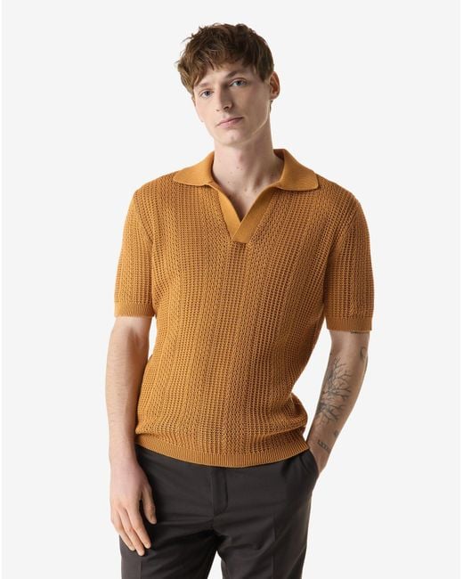 Corneliani Brown Buttonless Pure Cotton Polo Shirt for men