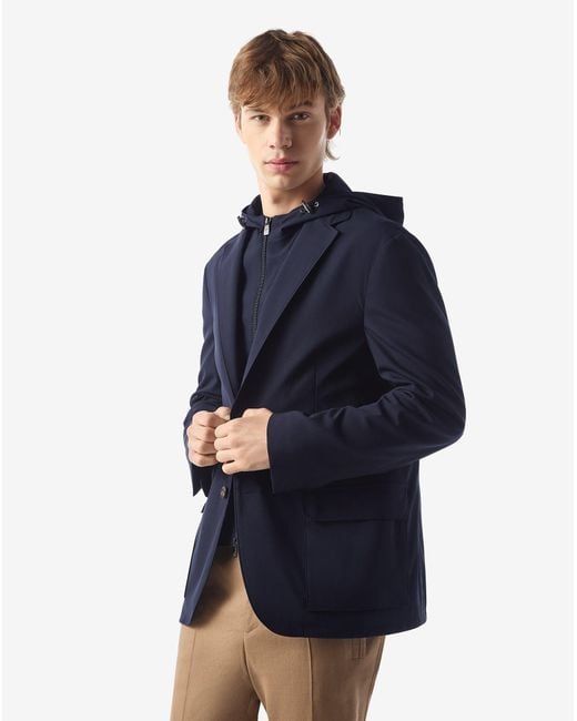 Corneliani Blue Dark Technical Wool Fabric Jacket for men