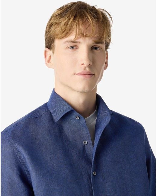 Corneliani Blue Chambray Linen Shirt for men