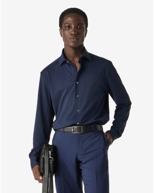 Corneliani Blue Bi-Elastic Fabric Shirt for men