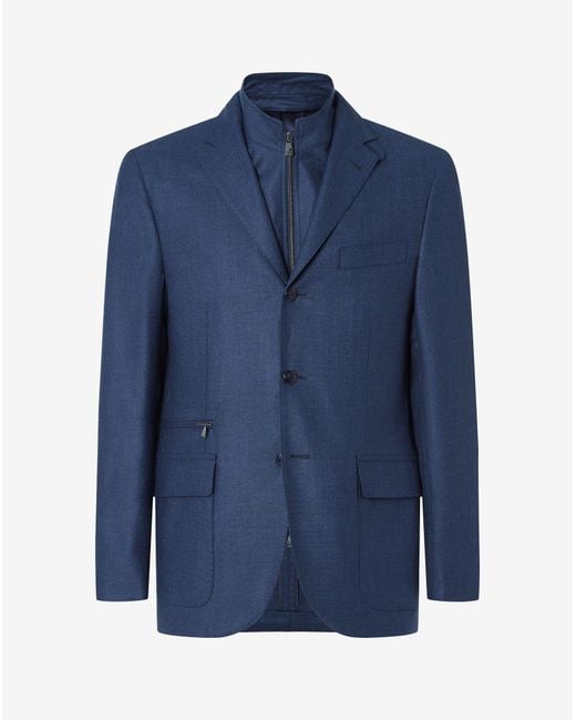 Corneliani Blue Silk And Wool Jacket With Inner Vest for men
