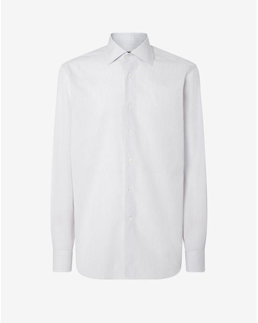 Corneliani White Cotton Shirt With Micro Stripes for men