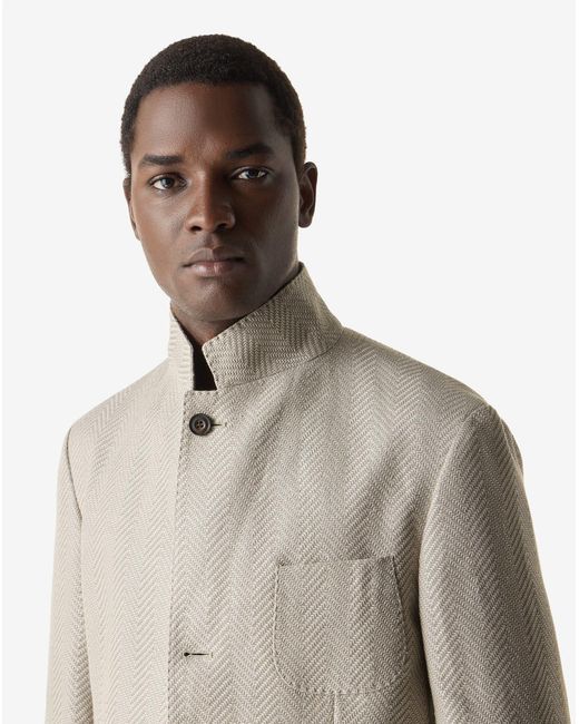 Corneliani Natural Herringbone Wool And Linen Jacket for men