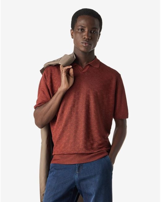 Corneliani Red Buttonless Linen Polo Shirt for men