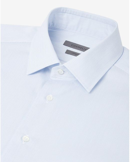 Camicia Con Micro Riga Bianca/Azzurra di Corneliani in White da Uomo