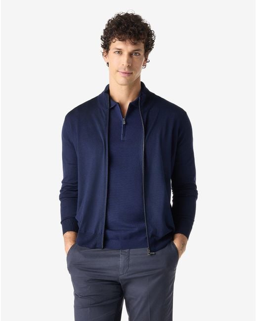Corneliani Blue Full-Zip Pure Merino Wool Sweatshirt for men