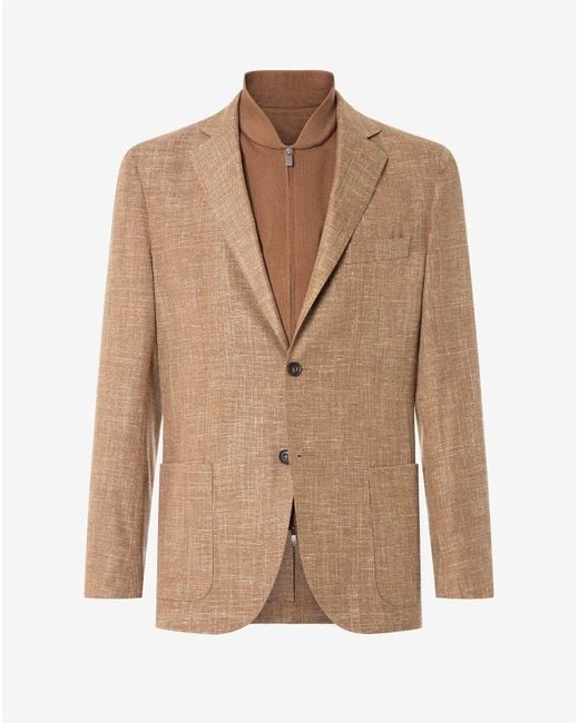 Corneliani Natural Wool, Linen And Silk Jacket With Inner Vest for men