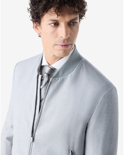Corneliani Blue Patterned Wool Twill Bomber Jacket for men