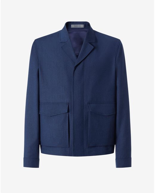 Corneliani Blue Wool, Silk And Mohair Overshirt for men