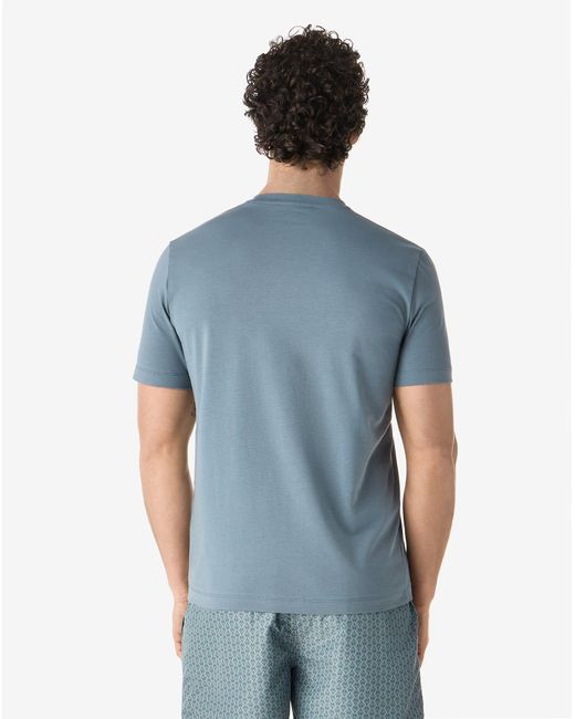 Corneliani Blue Crew Neck Jersey T-Shirt With Print for men
