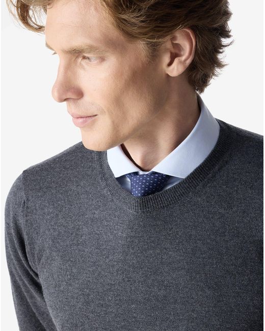 Corneliani Blue Melange Crew Neck Extra Fine Pure Wool Jumper for men