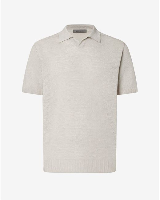 Corneliani White Light Buttonless Linen Polo Shirt for men