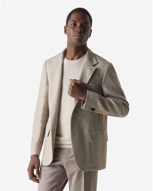 Corneliani Natural Herringbone Wool And Linen Jacket for men
