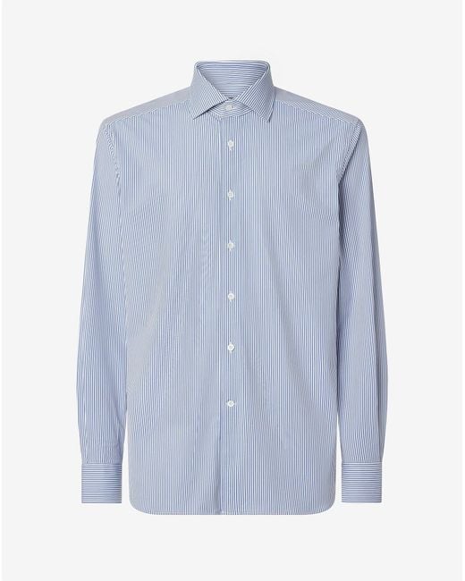Corneliani Blue Bi-Elastic Fabric Shirt With Thin Stripes for men