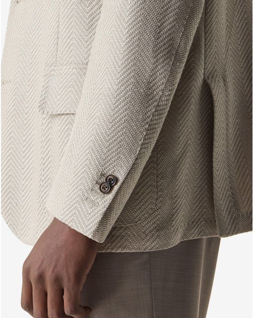 Corneliani Natural Herringbone Wool And Linen Jacket for men