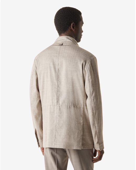 Corneliani White Sand Linen, Stretch Wool Field Jacket for men
