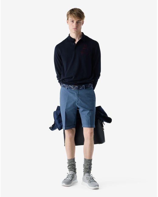 Corneliani Blue Garment-Dyed Aviator Gabardine Bermuda Shorts for men
