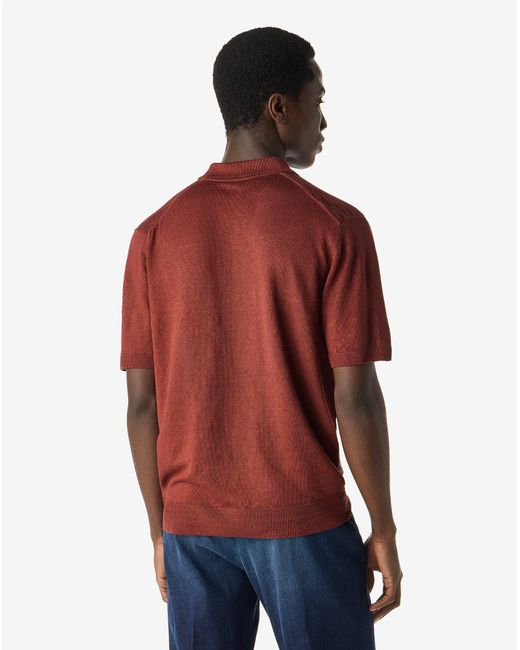 Corneliani Red Buttonless Linen Polo Shirt for men