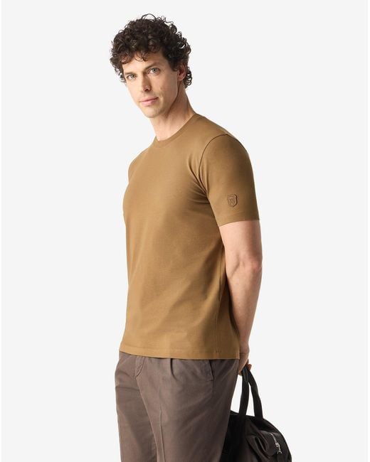Corneliani Natural Ochre Crew Neck Stretch Cotton Jersey T-Shirt for men