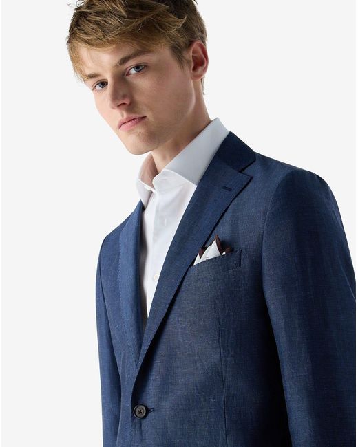 Corneliani Blue Wool And Chambray Linen Suit for men