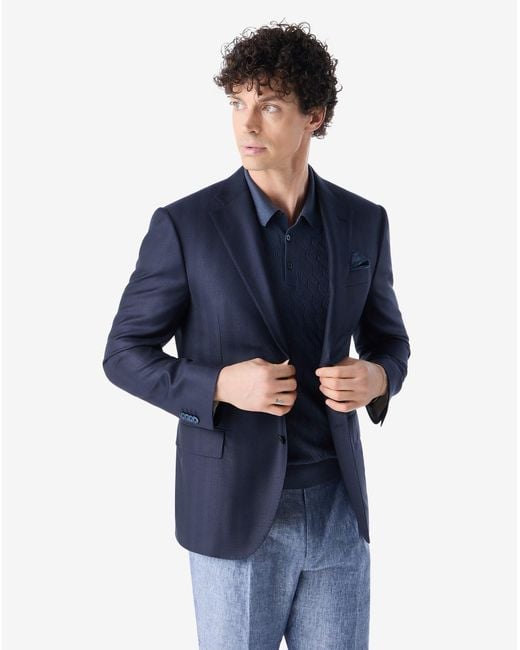 Corneliani Blue Wool And Silk Jacket With Herringbone Pattern for men