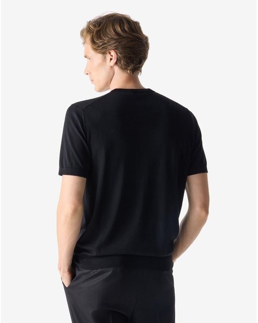 Corneliani Black Crew Neck T-Shirt Made From Pure Wool for men
