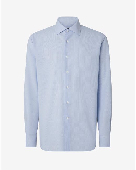 Corneliani Blue Ice Cotton Shirt With Light Microcheck Pattern for men