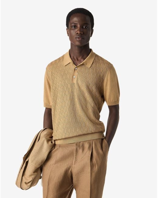 Corneliani Natural Silk And Cotton Crew Neck Polo for men