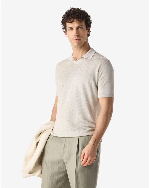 Corneliani White Light Buttonless Linen Polo Shirt for men