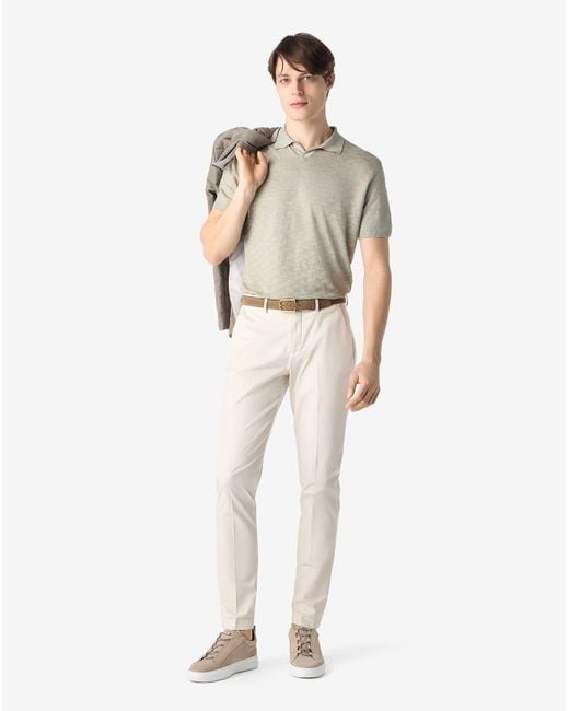 Corneliani White Cream Garment-Dyed Gabardine Trousers for men