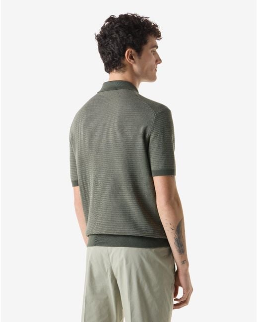 Corneliani Green Zipped Pure Cotton Polo Shirt for men