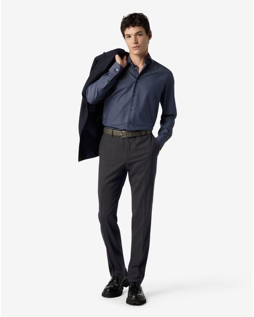 Corneliani Blue Anthracite Stretch Wool Bengaline Trousers for men
