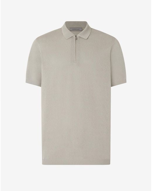Corneliani Gray Taupe Zipped Pure Cotton Polo Shirt for men